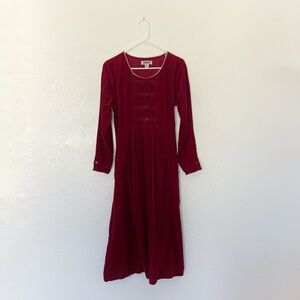 90s Vintage Corduroy Dress Prairie Burgundy Red Long Sleeve 1990 80s FADS XL